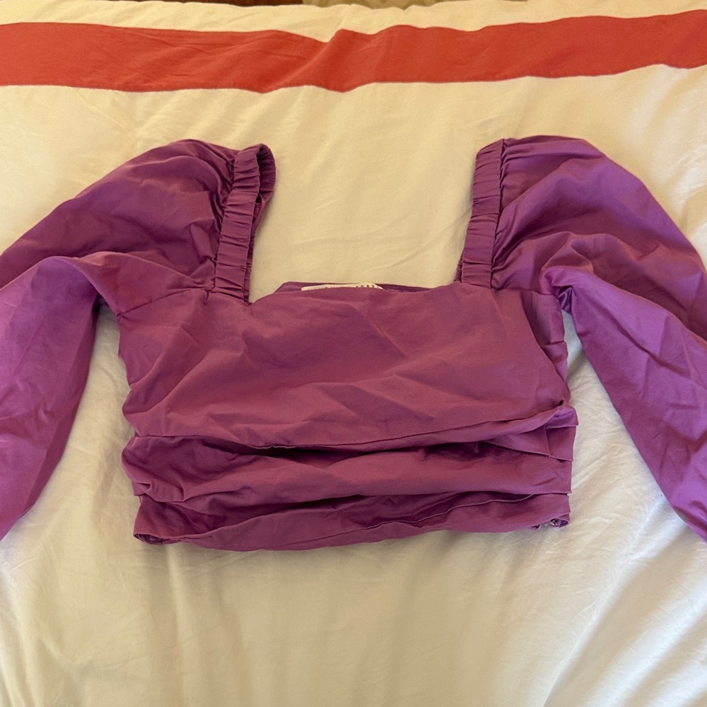 Veronica Beard cropped Purple Women's Top with puff sleeves.